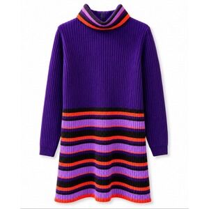 VTG Joyce Wool Knit Sweater Dress Mod Striped Turtleneck‎ Blue Purple Orange 38